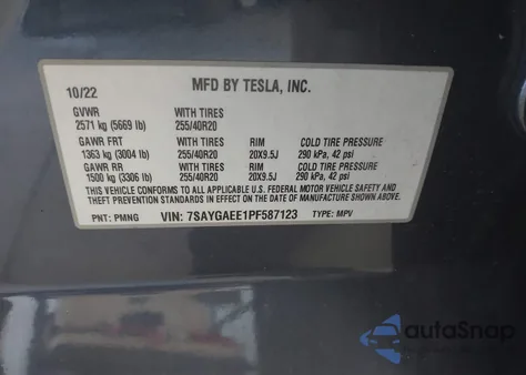 2023 Tesla Model Y Awd/Long Range Dual Motor All-Wheel Drive из США, поврежденный, VIN 7SAYGAEE1PF587123